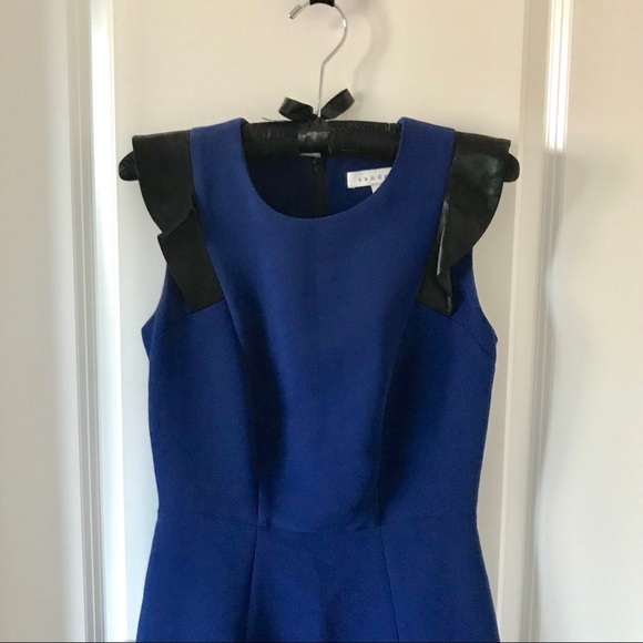 Electric Blue Dress with Leather Shoulder Detail - Picture 3 of 7